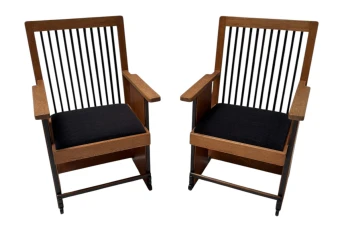 Two Art Deco Modernist High Back Armchairs by Architect Caspers, 1920s